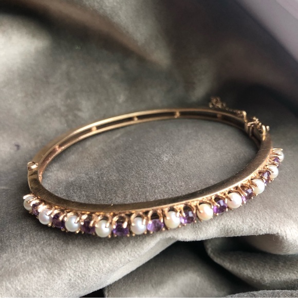 Vintage 14k pearl and amethyst bracelet - Picture 3 of 9